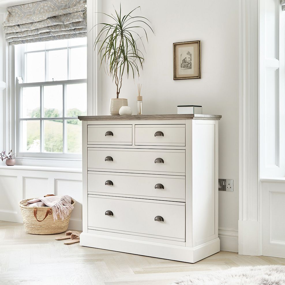 Brompton Painted Acacia and Ash Top 5 Drawer Chest (2+3) - Solid Hardwood 2