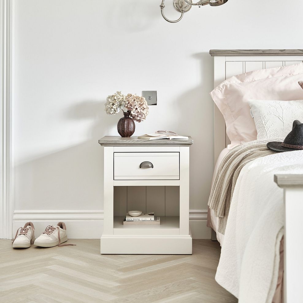 Brompton Painted Acacia and Ash Top 1 Drawer Bedside Table - Solid Hardwood 1