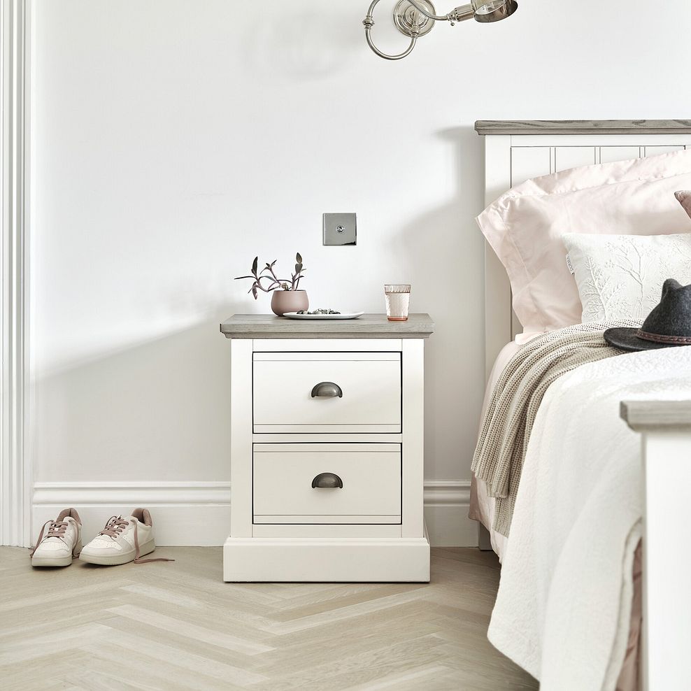 Brompton Painted Acacia and Ash Top 2 Drawer Bedside Table - Solid Hardwood 1