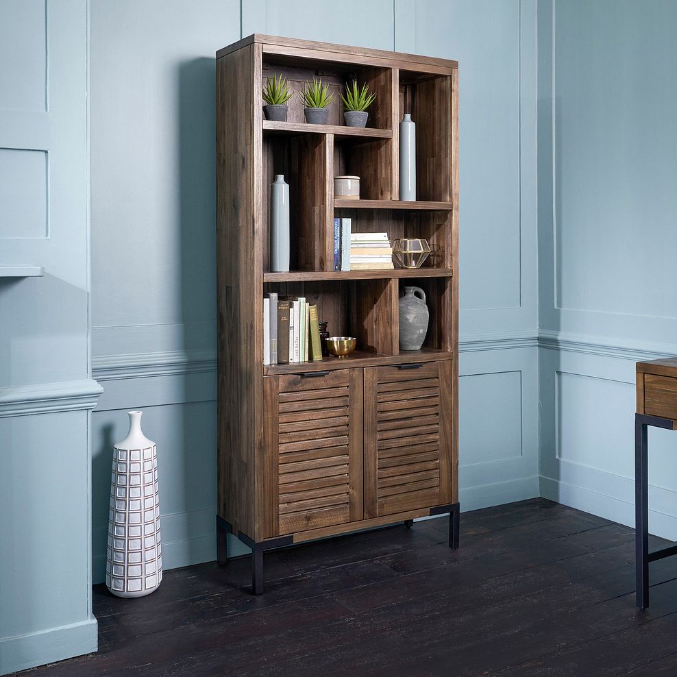 Detroit Solid Hardwood and Metal Tall Bookcase 1