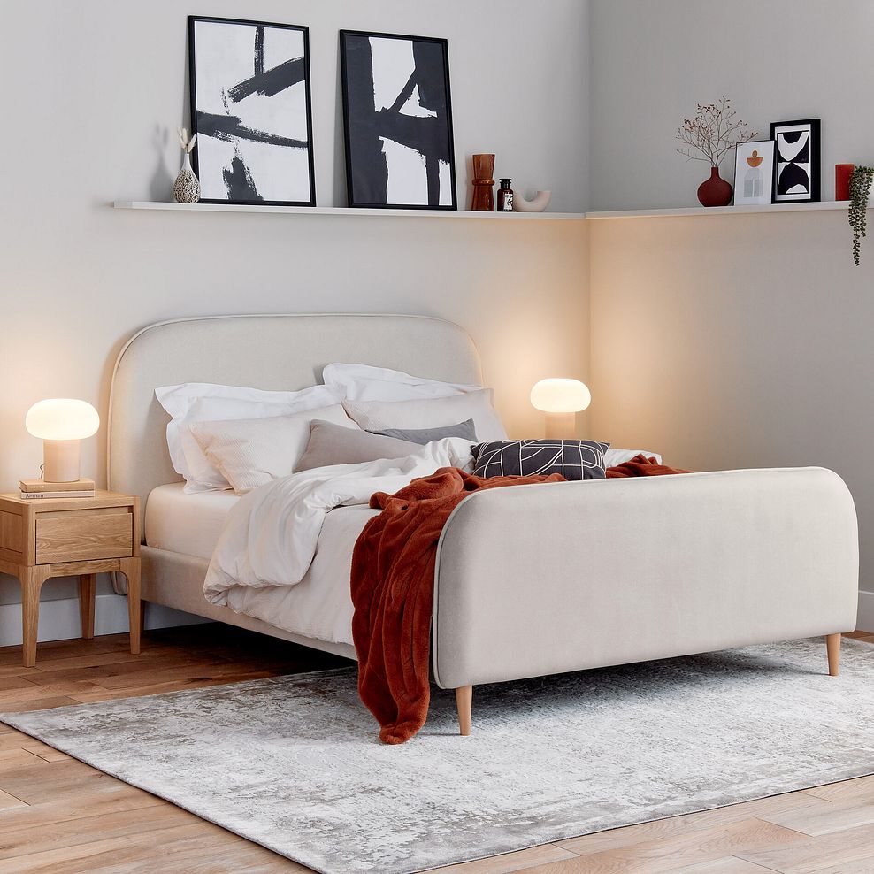 Durham Double Bed in Smooth Stone Fabric 1