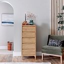 Durham Natural Oak 5 Drawer Tallboy