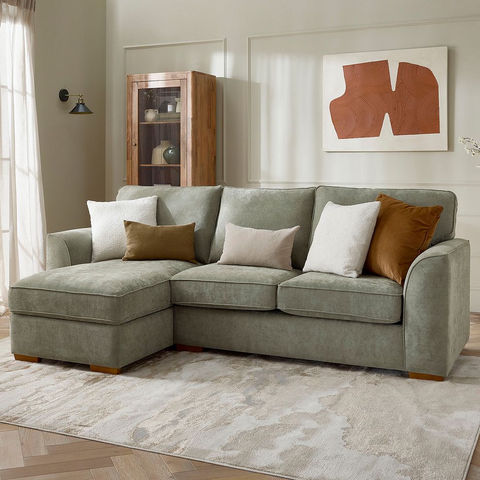 Eastley Left Hand Chaise Sofa Bed with Storage in Limoge Green Fabric with Beige Scatters 3