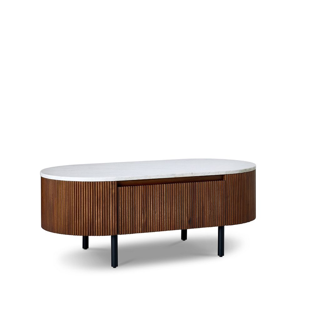 Elba Solid Acacia and Italian Marble Storage Coffee Table 4