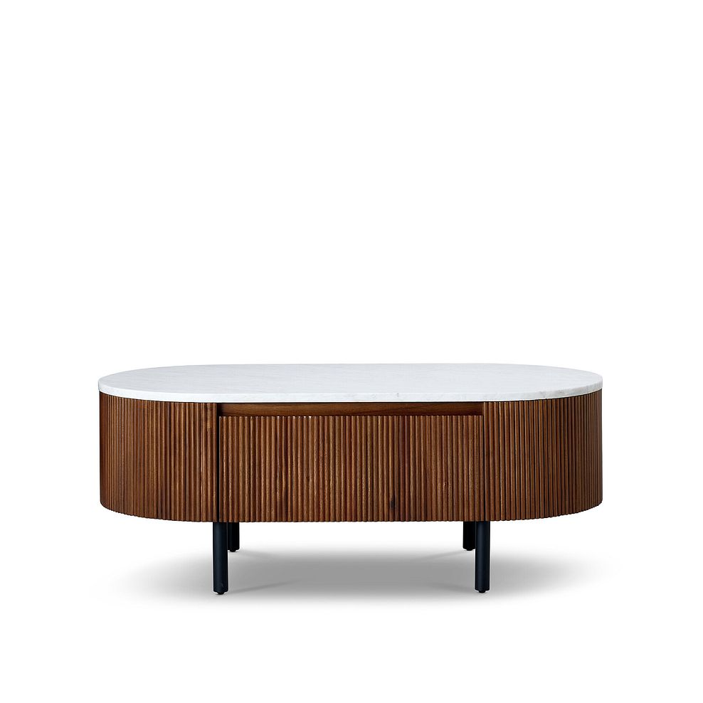 Elba Solid Acacia and Italian Marble Storage Coffee Table 6