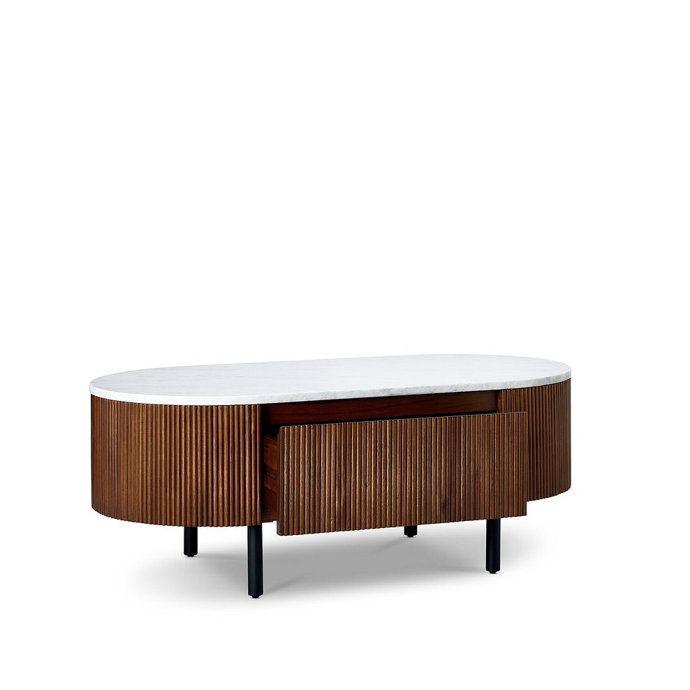 Elba Solid Acacia and Italian Marble Storage Coffee Table 5