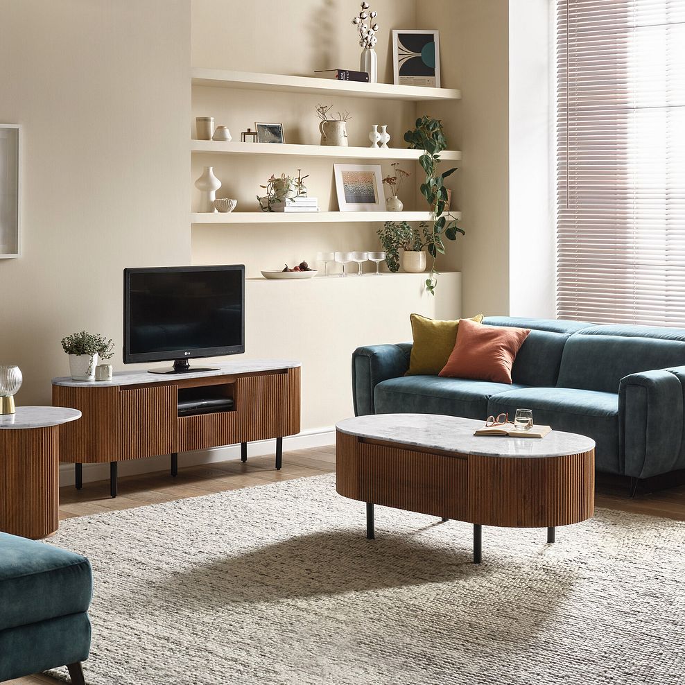 Elba Solid Acacia and Italian Marble Storage Coffee Table 3