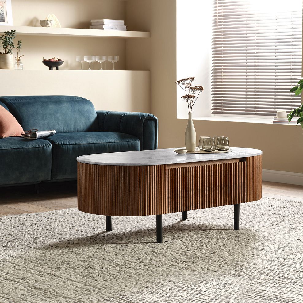 Elba Solid Acacia and Italian Marble Storage Coffee Table 1