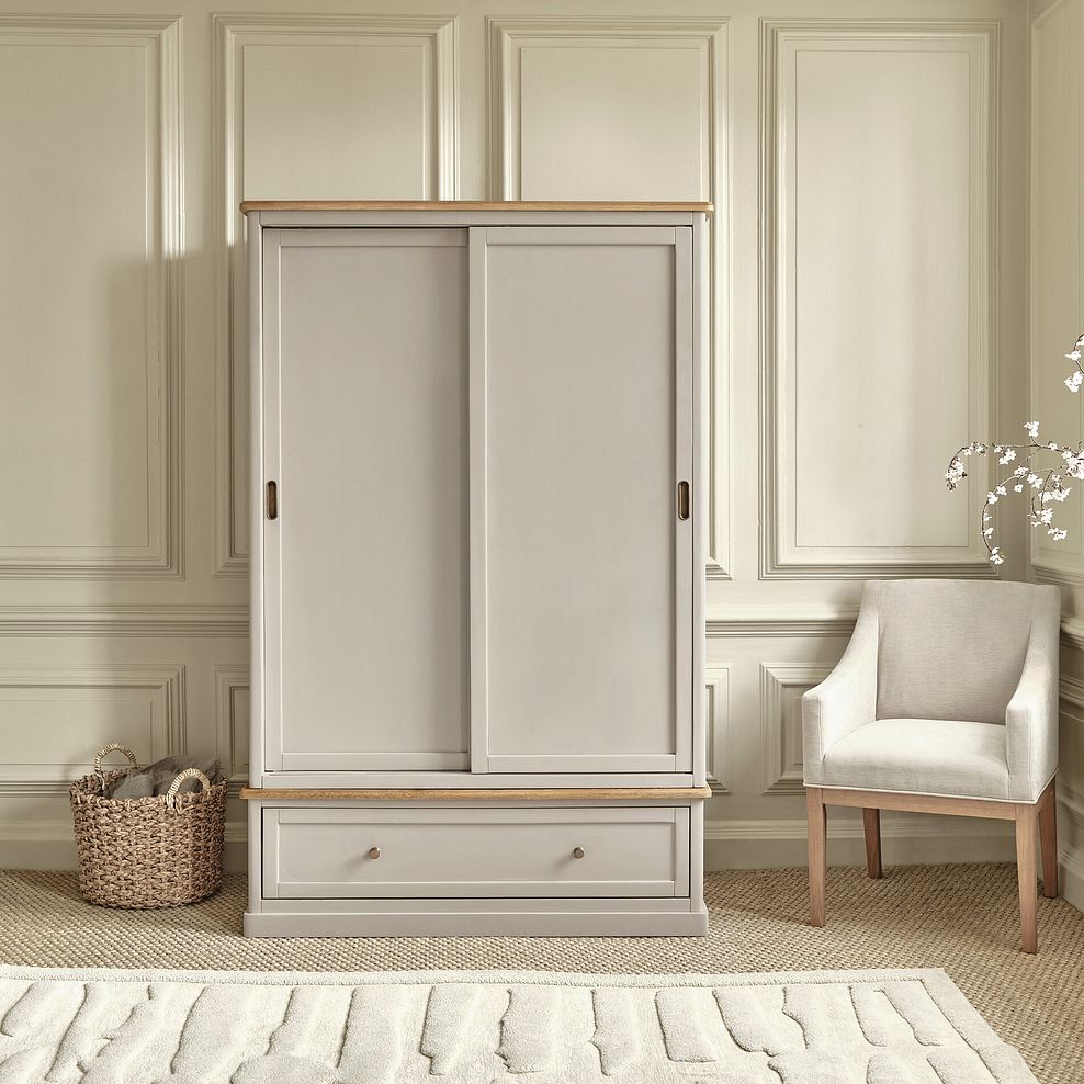 Henley Natural Oak and Stone Painted Hardwood Double Wardrobe 1