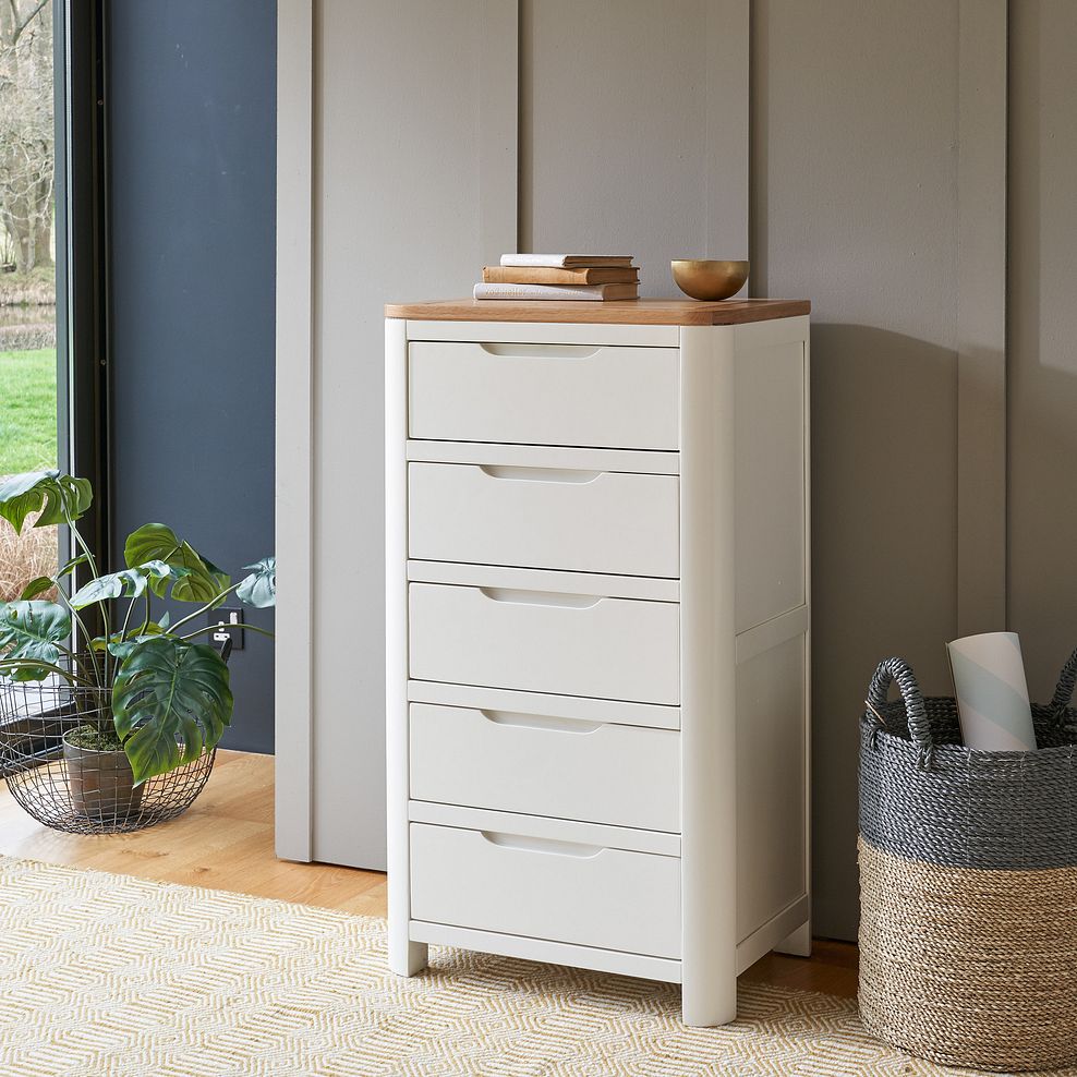Hove Natural Oak and Painted 5 Drawer Tallboy 1