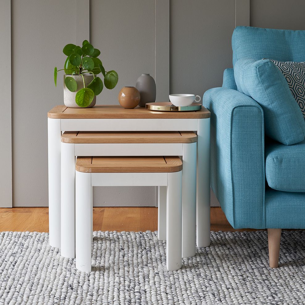 Hove Natural Oak and Painted Nest of 3 Tables 1
