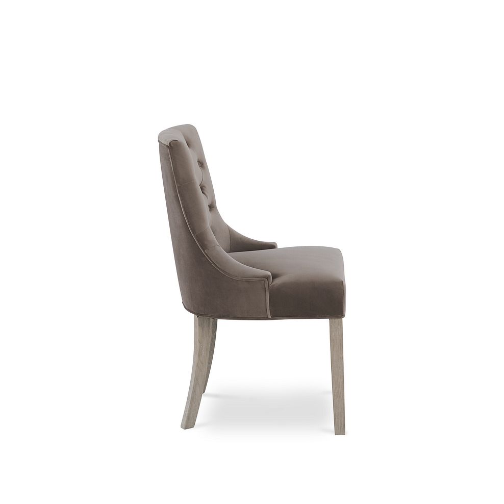 Isobel Button Back Chair in Taupe Velvet with Weathered Oak Legs 4