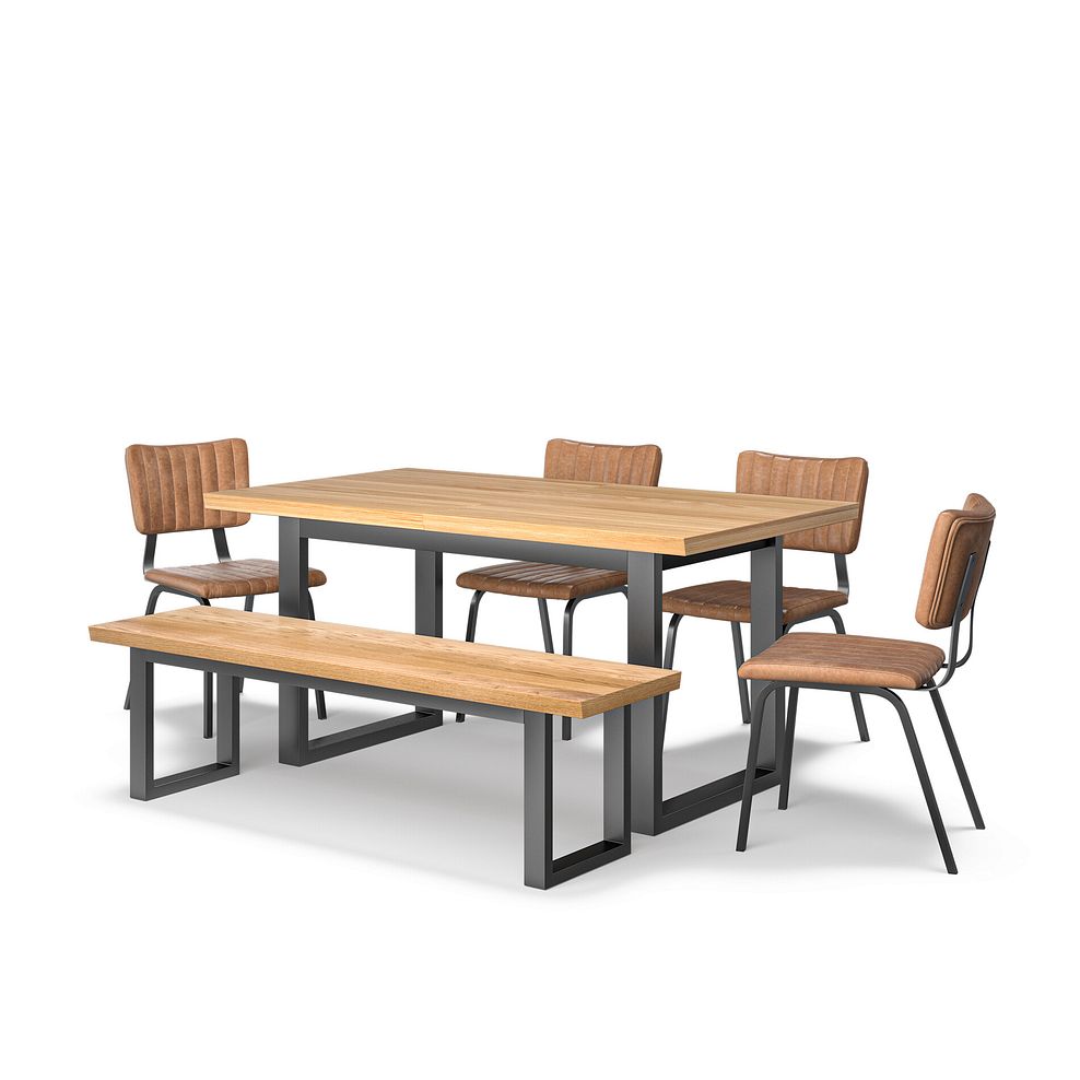 Maine Extending Dining Table 160-220cm + 1 Maine 160cm bench+ 4 Mason Chairs in Vintage Tan Leather-Look fabric with Black Legs 4