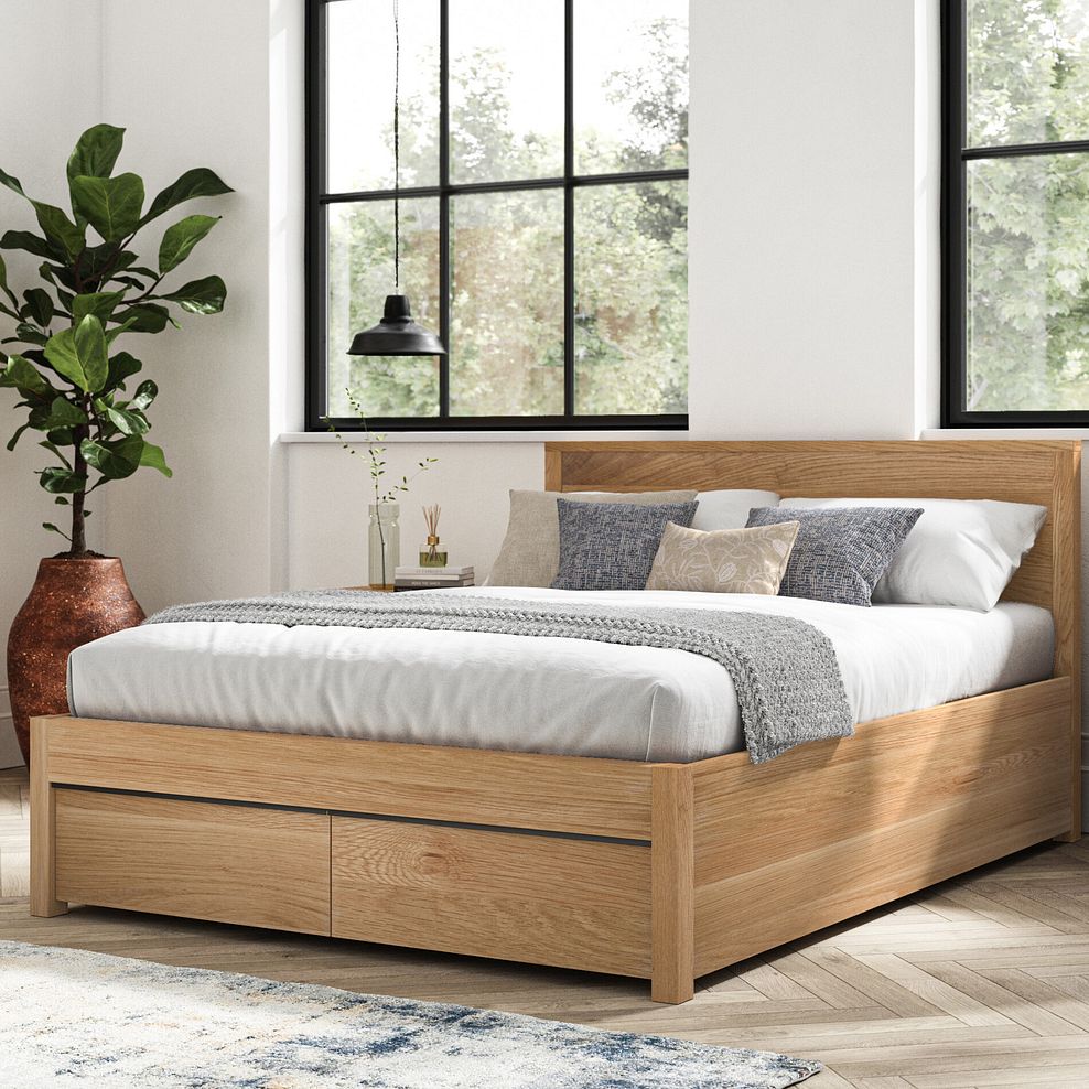 Maine Natural Solid Oak & Metal Storage King-size Bed 1