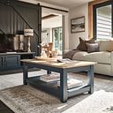 Richmond Smoked Oak Finish and Ink Blue Painted Hardwood Coffee Table