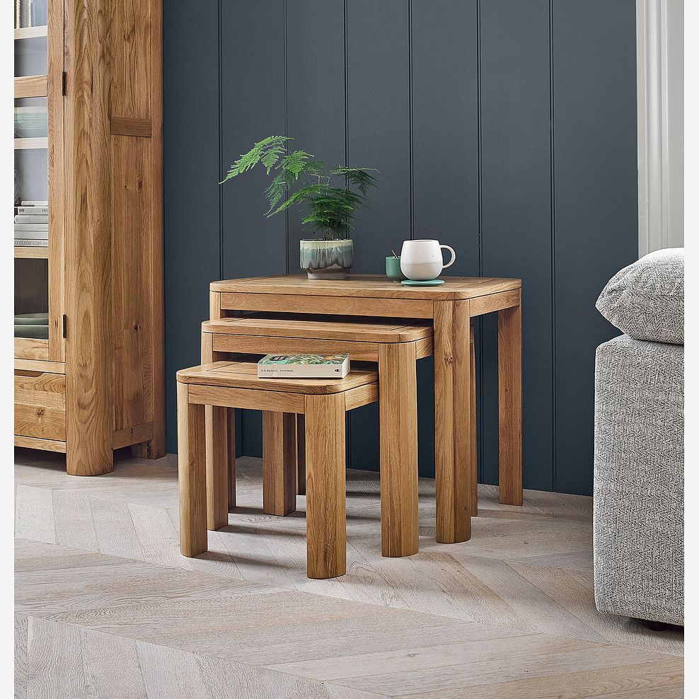 Romsey Natural Solid Oak Nest of 3 Tables 1