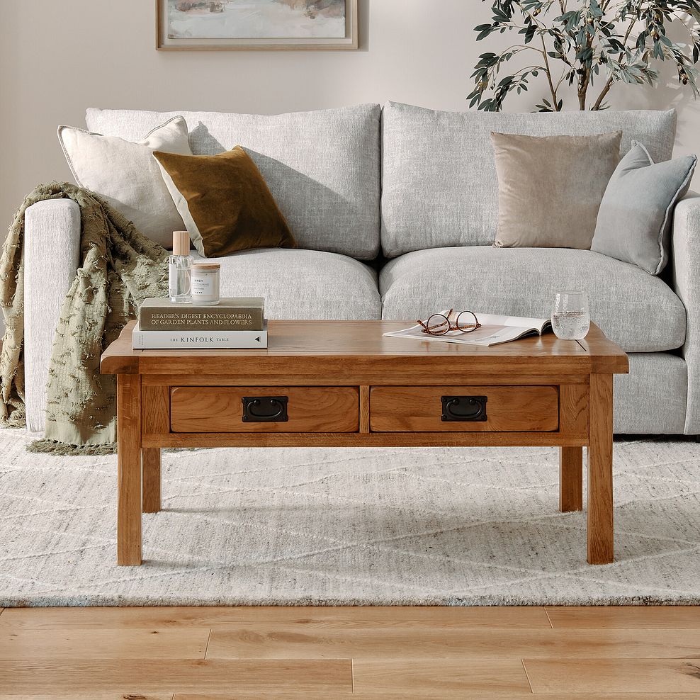 Original Rustic Solid Oak 4 Drawer Storage Coffee Table 1