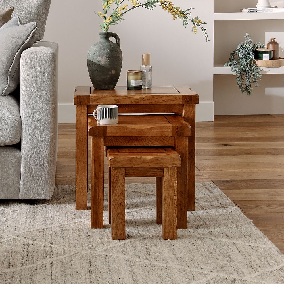 Original Rustic Solid Oak Nest of Tables 1