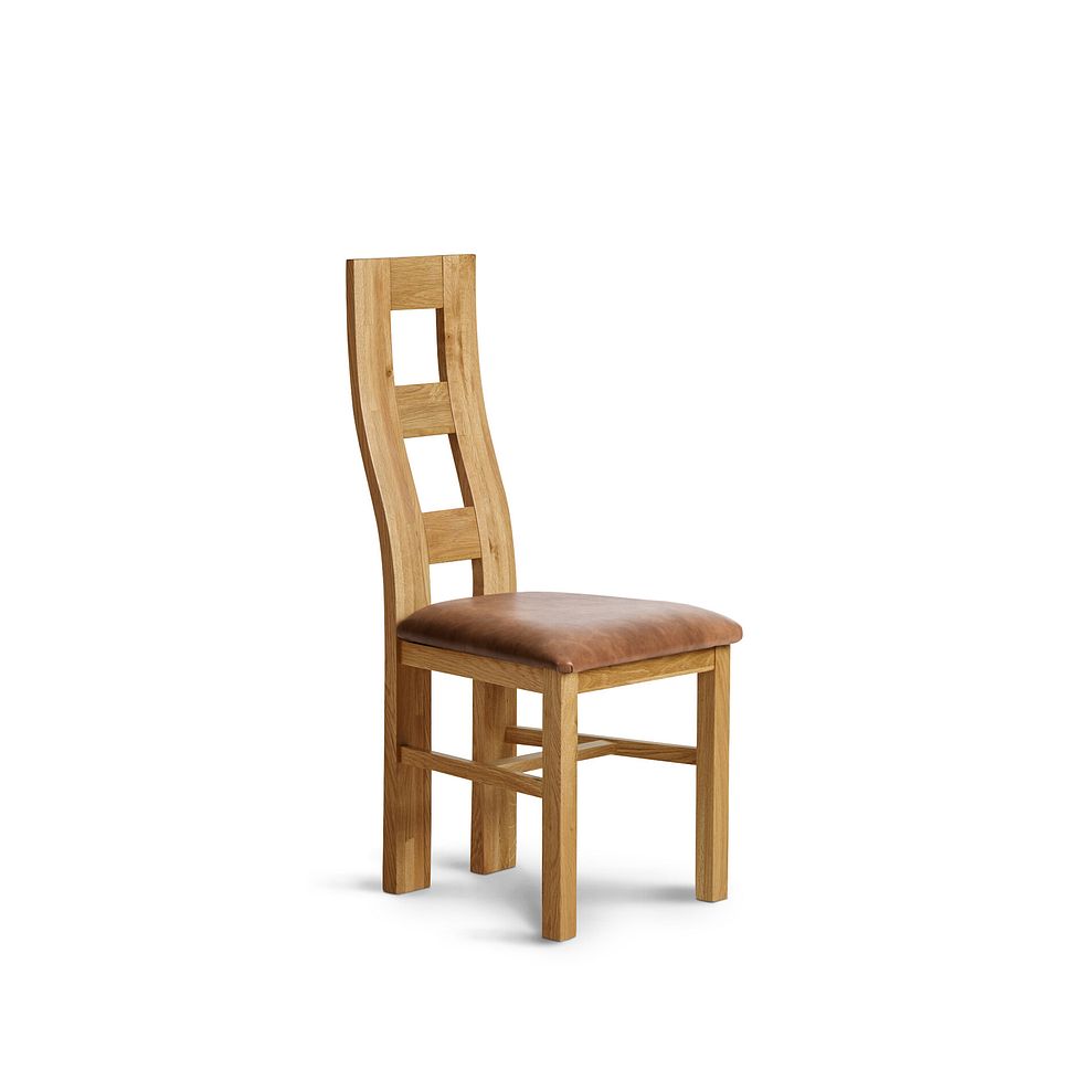 Wave Back Natural Solid Oak Chair with Vintage Tan Leather Look Fabric Seat 1