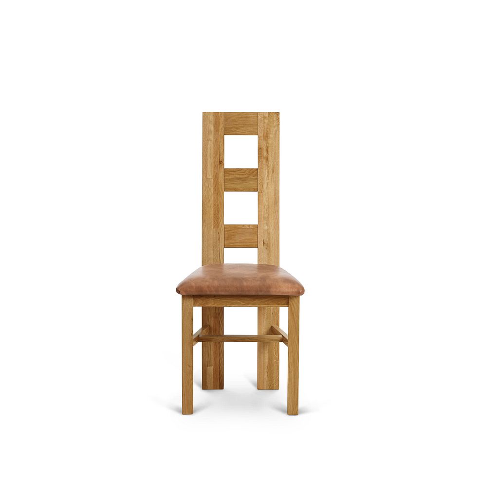 Wave Back Natural Solid Oak Chair with Vintage Tan Leather Look Fabric Seat 2